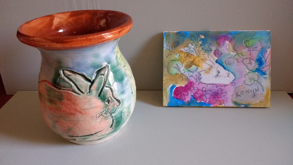 bunnies, bunny, joyce lieberman,ceramics, artwork, paintings